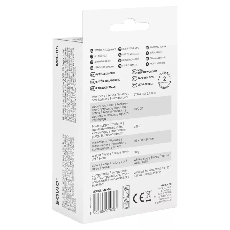Savio MB-05 pelė universali abiem rankoms tinkama Bluetooth 1600 DPI