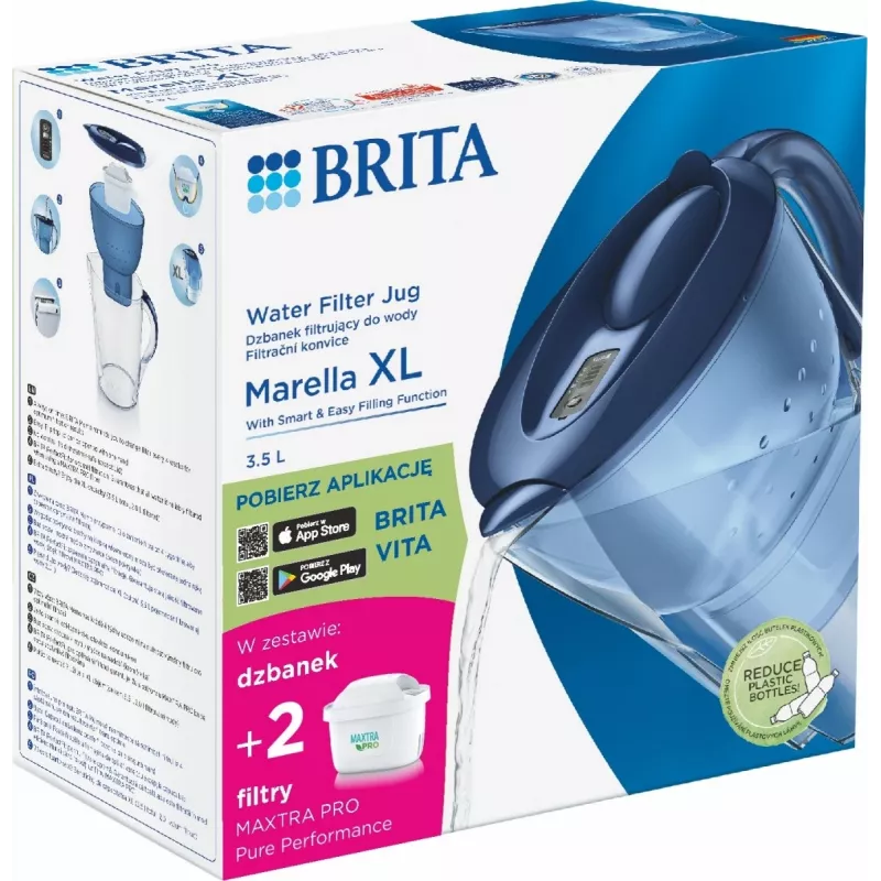 Vandens filtro ąsotis BRITA Marella XL su 2 mėlynomis MAXTRA PRO keičiamosiomis kasetėmis