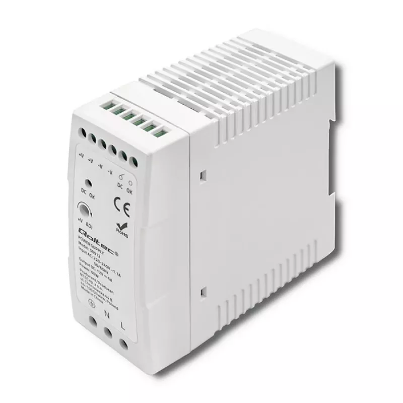Qoltec DIN bėgio maitinimo šaltinis | 60 W | 12 V | 5 A | Baltas | Plonas