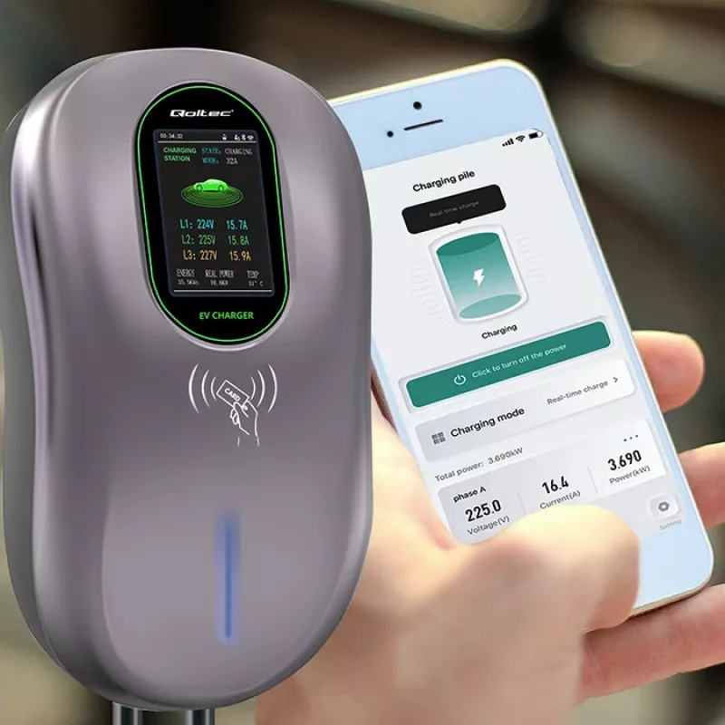 EV įkrovimo stotelė QOLTEC 52430 22 kW Wi‑Fi RFID 3‑fazė, 32 A, Type 2, IP54