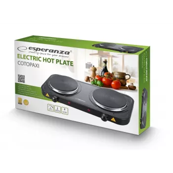 Stalinė elektrinė kaitlentė ESPERANZA EKH010K — juoda, 2 zonų, 155 mm, 2000 W, sukamosios rankenėlės