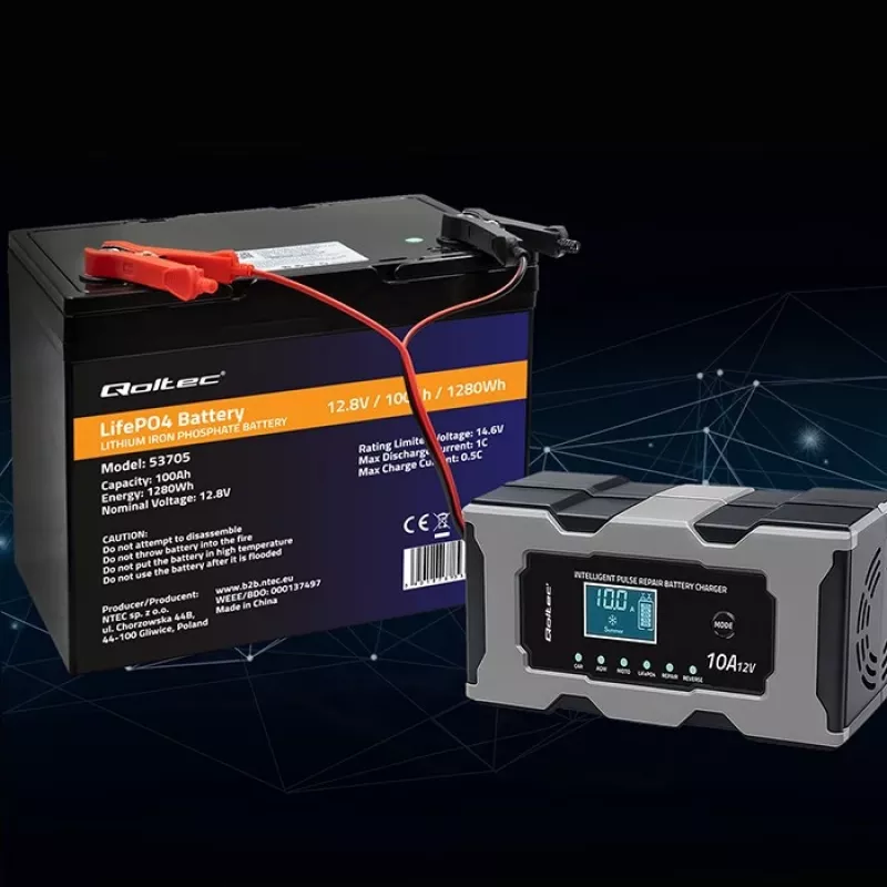 Pakrovėjas QOLTEC 52493 12V 10A su taisymo funkcija AGM baterijoms