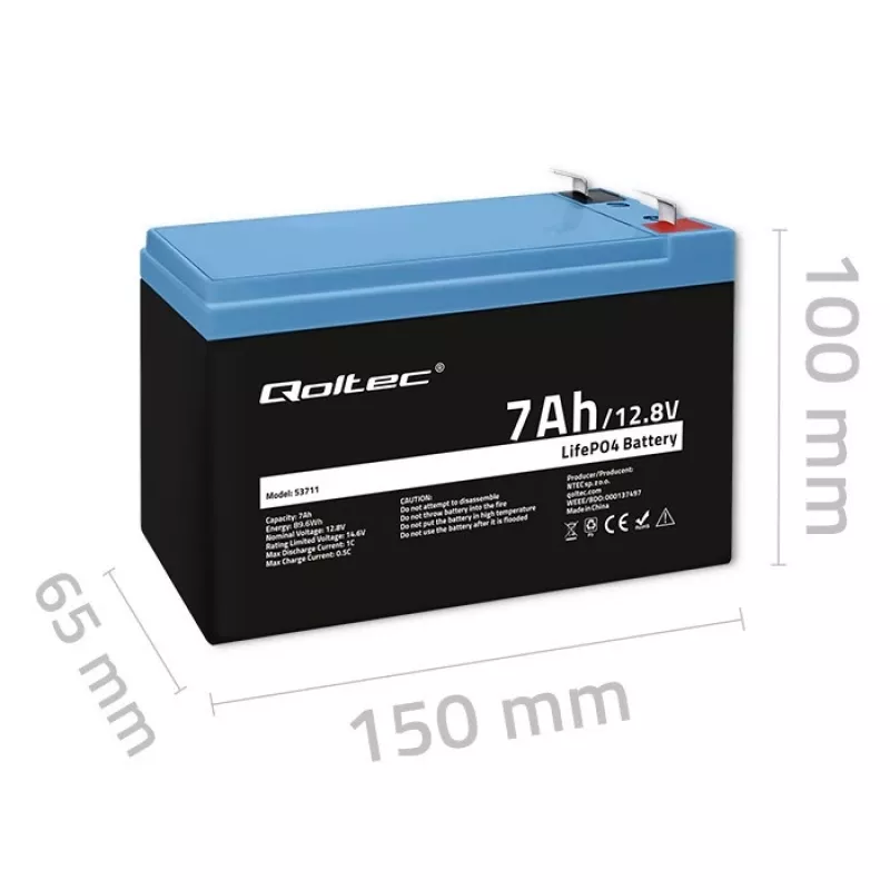 LiFePO4 baterija 12.8V 7Ah, 89.6Wh, BMS