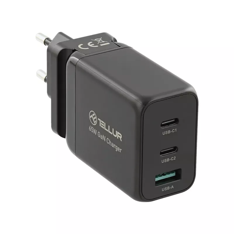 Sieninis pakrovėjas Tellur TLL151451 65W, 3 prievadai (2x USB-C, 1x USB-A)