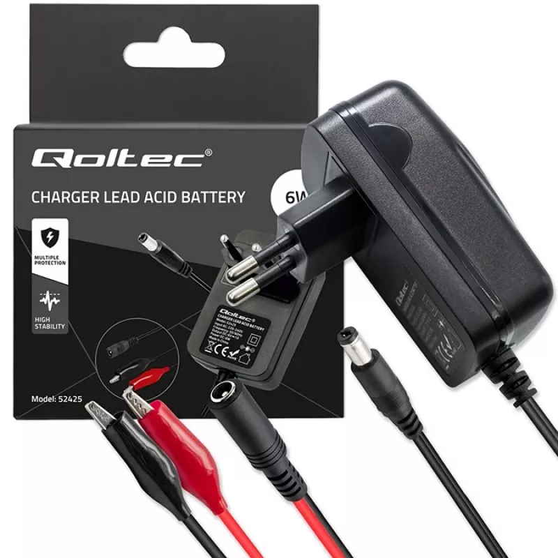 Baterijų įkroviklis QOLTEC Charger AGM GEL STD 6V 1A 6V švino-rūgštinėms baterijoms, AGM ir gelio