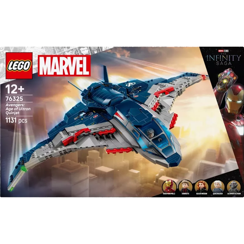 LEGO Quinjet konstruktorius 76325 — Marvel, 1131 detalė, 5 minifigūrėlės, nuo 12 metų, 280×450×300 mm