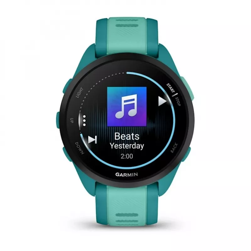 Išmanusis laikrodis GARMIN Forerunner 165 Music — 43 mm polimerinis korpusas, 1,2 colio AMOLED, 4 GB, GPS/GLONASS/Galileo, 5 ATM