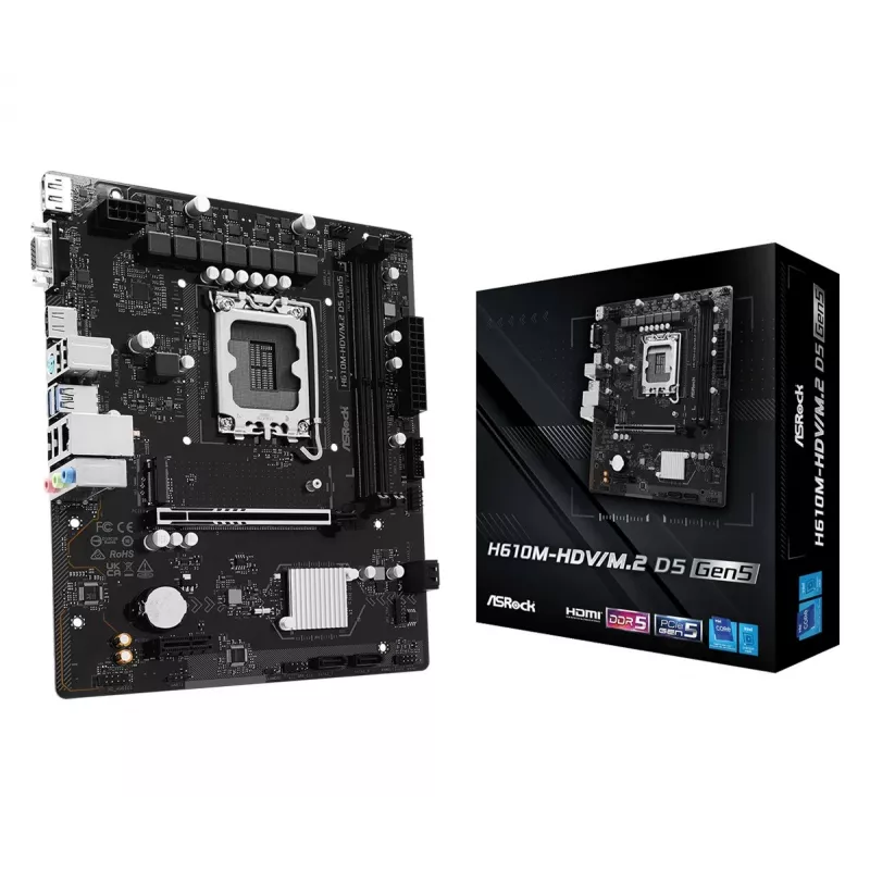 Pagrindinė plokštė ASRock H610M-HDV/M.2 D5 Gen5 (LGA1700, mATX, DDR5, PCIe 5.0)