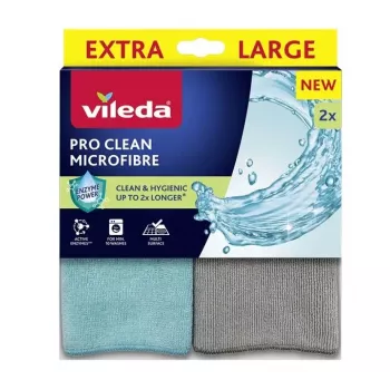 Valymo šluostė VILEDA Pro Clean universali su aktyviais fermentais, pilka, pakuotėje 2 vnt., skalbiama mašina