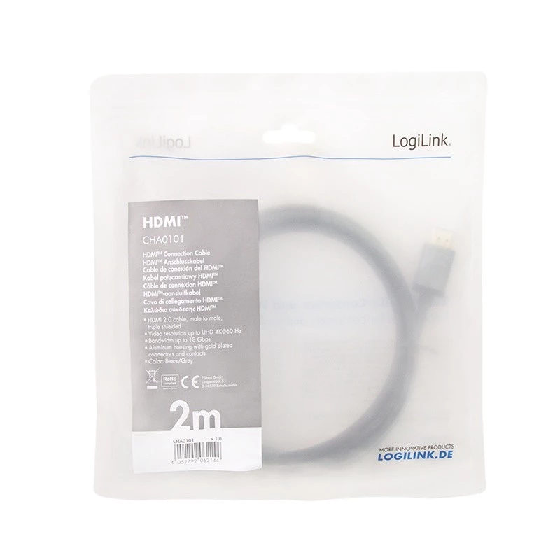 LogiLink CHA0101 HDMI AV kabelis, juodai pilkas, 2 m, HDMI į HDMI kištukai