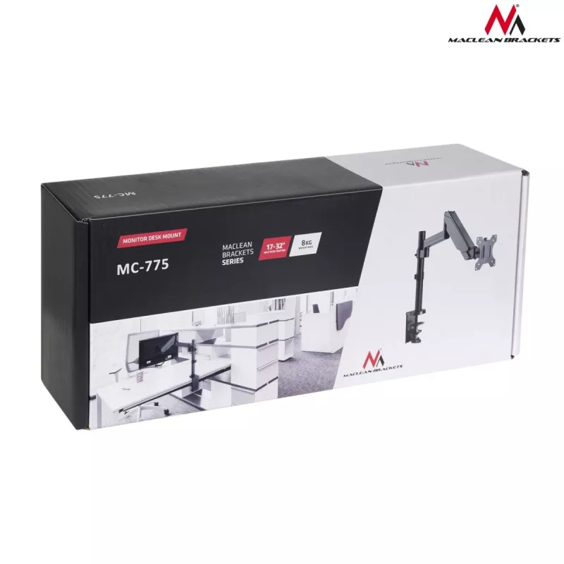 Stalinis monitoriaus laikiklis MACLEAN MC-775 32 colių (81,3 cm) ekranams, VESA 75x75–100x100, iki 8 kg, pilkas