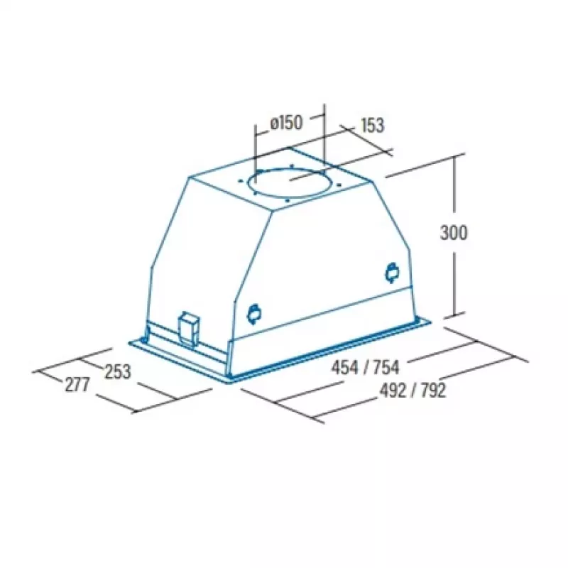 Įmontuojamas gartraukis CATA GC DUAL BK — 492 mm plotis, 1200 m³/h, metalinis filtras, 50 dB
