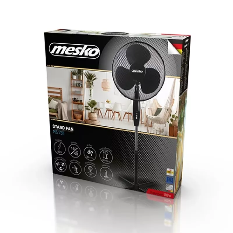 Mesko | Ventiliatorius | MS 7311 | Stovimo tipo ventiliatorius | Juodas | Skersmuo 40 cm | Greičių skaičius 3 | Svyravimas | 45 W