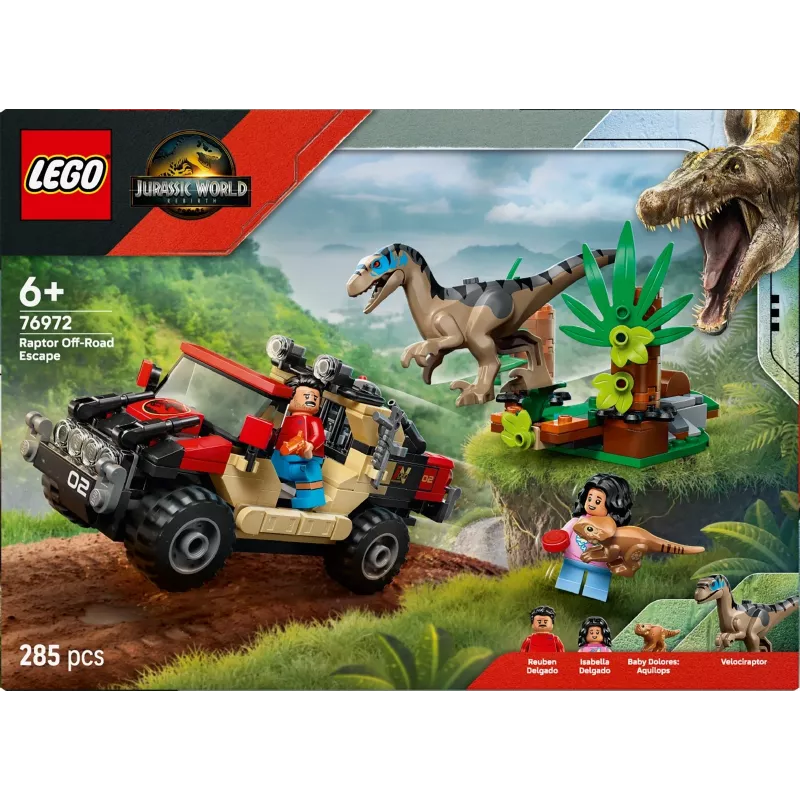 Konstruktorius LEGO Jurassic World 76972 Raptor Off-Road Escape, 285 vnt., 2 minifigūrėlės, amžius 6+
