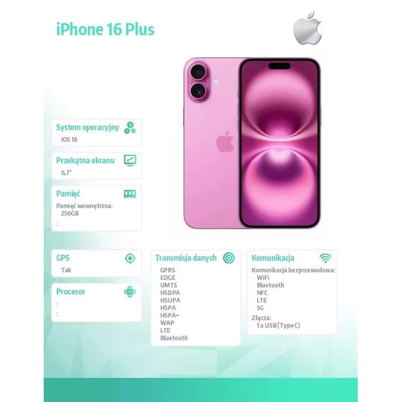 „iPhone 16 Plus“ 256 GB – rožinė