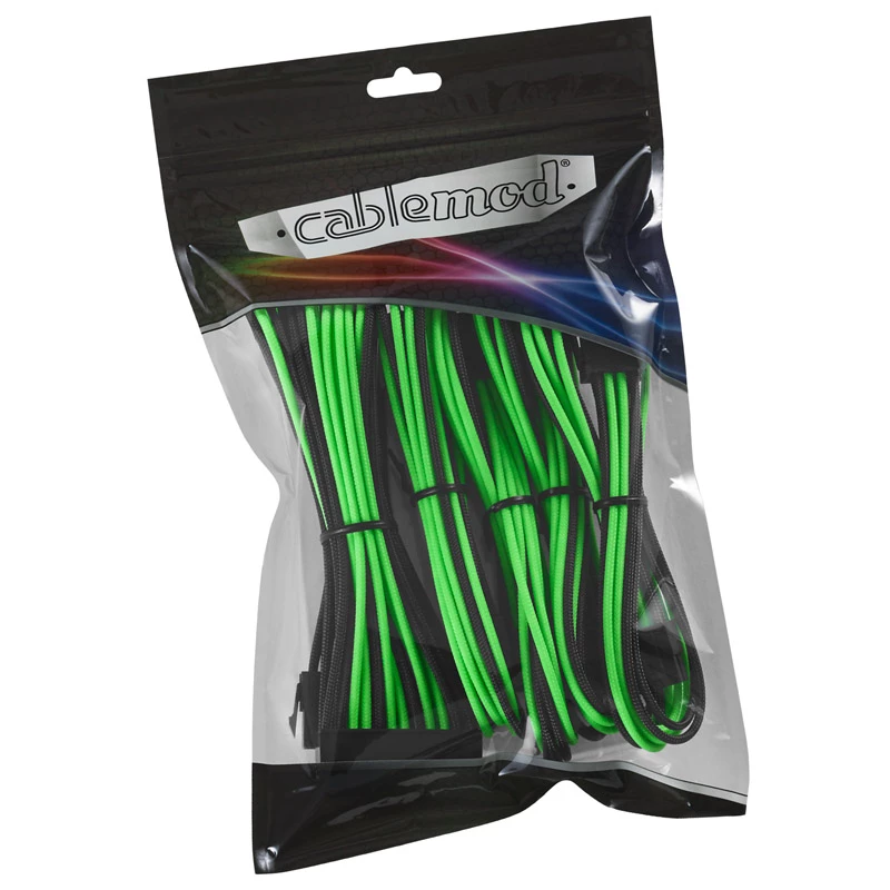 Laido ilginimo rinkinys CableMod CM-CAB-CKIT-N86KKLG-R — 8+6 kontaktų maitinimo ilgintuvai, juoda/žalia
