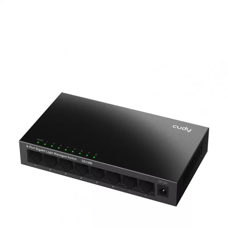 Valdomas komutatorius Cudy GS108E 8 prievadų Gigabit Ethernet, 8x 10/100/1000 Mbps, metalinis korpusas, 16 Gbps komutavimas, IGMP ir DHCP sekimas