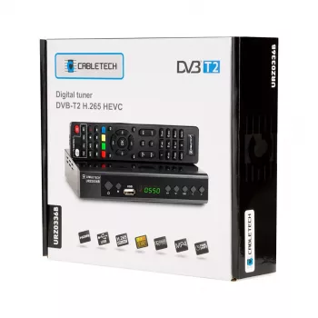 Skaitmeninės TV imtuvas Cabletech URZ0336C DVB-T/T2 H.265 anteninis tiuneris, 470–862 MHz, 1 tiuneris, HDMI, USB, SCART