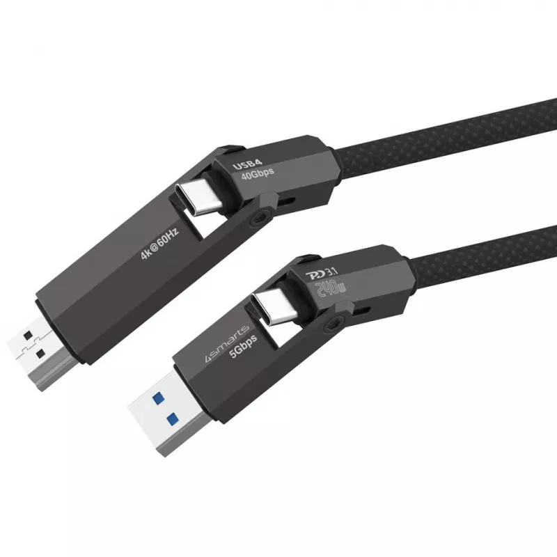 USB4 HDMI kabelis 4smarts ComboCord 240W 1,5 m – USB4 į HDMI, 240W galios tiekimas, 1,5 m ilgis