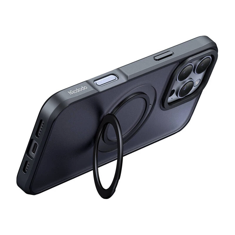 Apsauginis MagSafe dėklas Mcdodo PC-4933, skirtas iPhone 16 Pro Max, su integruotu stovu, juodas