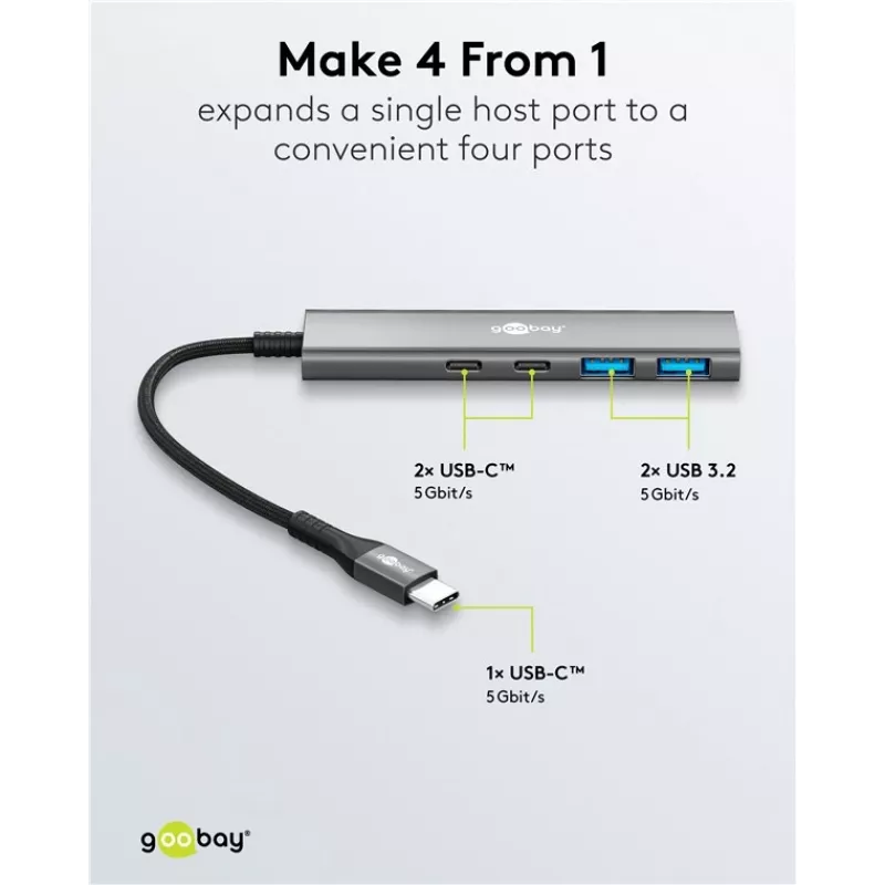 Goobay plonas 4-Port USB-Hub USB-C į/USB-A 5 Gbit/s - -Plug USB 3.2> (76563)