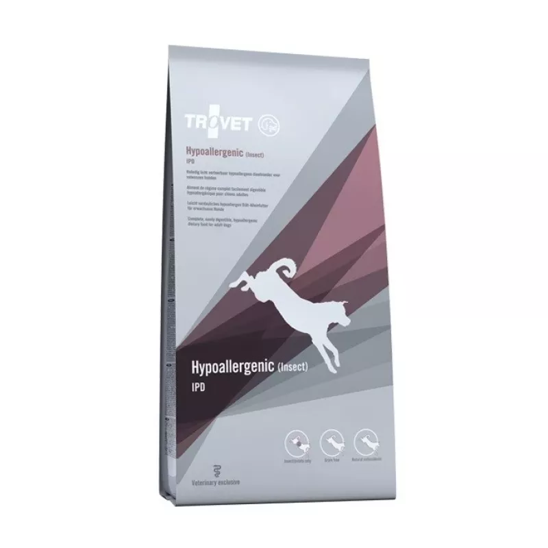 Sausas šunų ėdalas TROVET Hypoallergenic Insect 10 kg — visavertis begrūdis suaugusių šunų racionas, 21 % baltymų, 16 % riebalų