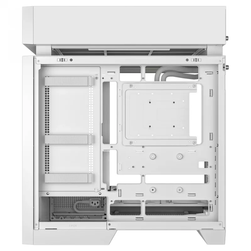 Stalinio kompiuterio korpusas DeepCool CL6600 WH — baltas, palaiko ATX/PS2/SFX/SFX-L maitinimo blokus, 140 mm priekyje, 120/140 mm viršuje/gale, 2,5 colio ir 3,5 colio diskus