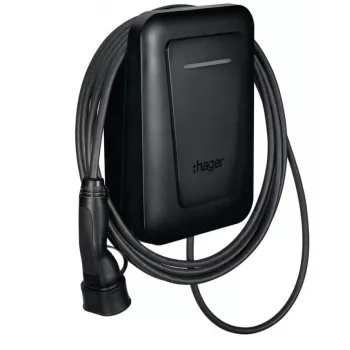 Ant sienos montuojama EV įkrovimo stotelė Hager witty one 11 kW 3 fazių su RFID, Bluetooth ir 4,5 m Type 2 kabeliu