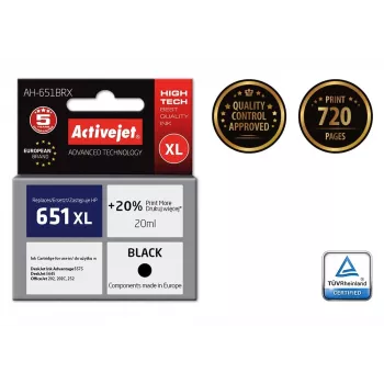 Activejet AH-651BRX rašalas (pakaitalas HP 651 C2P10AE; Premium; 20 ml; juodas)