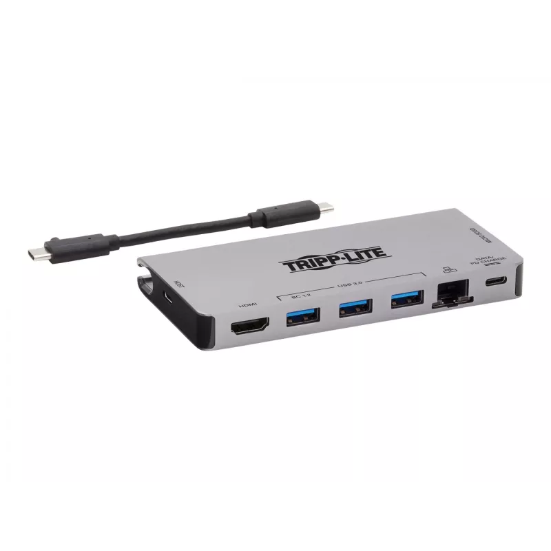 USB-C Dock - 4K HDMI, USB 3.2 Gen 1, USB-A Hub, GbE, atminties kortelė, 100W PD įkrovimas, nuimamas laidas U442-DOCK5D-GY