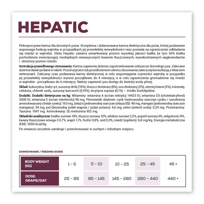 Sausas šunų maistas VETEXPERT Veterinary Diet Hepatic 2 kg — terapinė kepenų palaikymo formulė, 17,5% baltymų, 11,5% riebalų