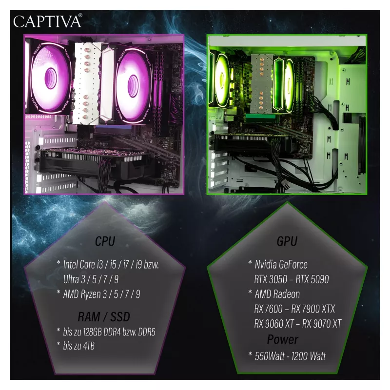 Kompiuteris Captiva CAPTIVA PC Advanced Gaming R92-912 Ryzen 7 5700X 32GB SSD 1TB RTX5060 8GB Windows 11 Home 64-bit