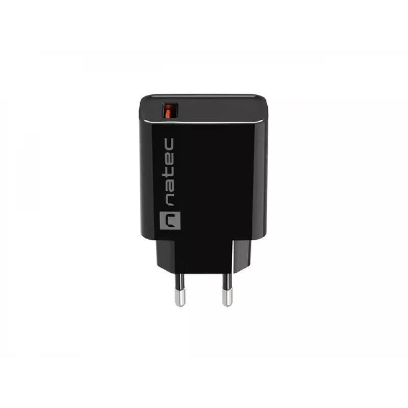 NATEC AC greitas įkrovimas vidinis laidinis įkroviklis Ribera — 18W (5–15V, iki 3A), 1× USB-A, Huawei FCP/SCP, juodas