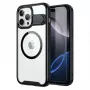 GUAN apsauginis dėklas Apple iPhone 16 Plus su 10H grūdintu stiklu ir atramine kojele, permatoma nugarėlė su juodu rėmeliu