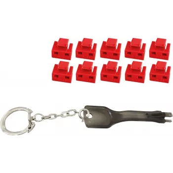 RJ45 prievado blokatorius ShiverPeaks BS08-01033 — raudonas, 10 blokatorių rinkinys su 1 pagrindiniu raktu