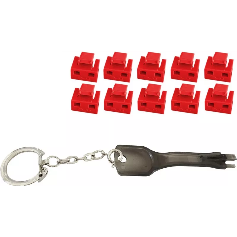 RJ45 prievado blokatorius ShiverPeaks BS08-01033 — raudonas, 10 blokatorių rinkinys su 1 pagrindiniu raktu