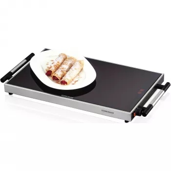 Maisto šildytuvas Rommelsbacher WPR 305/E — 300 W, 230 V, nerūdijantis plienas, stiklo korpusas, 640×345×50 mm