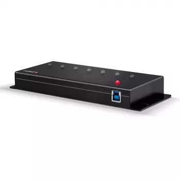 Lindy 7 prievadų USB 3.0 metalinis šakotuvas, USB 3.2 Gen 1 (3.1 Gen 1) Type-A, 5000 Mbit/s, juodas, 0,8 m, 185 mm, 75 mm