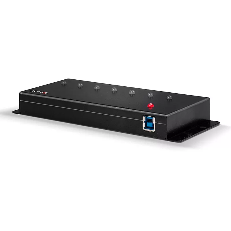 Lindy 7 prievadų USB 3.0 metalinis šakotuvas, USB 3.2 Gen 1 (3.1 Gen 1) Type-A, 5000 Mbit/s, juodas, 0,8 m, 185 mm, 75 mm