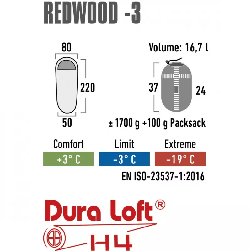 miegmaišis Redwood -3 (tamsiai raudona/pilka)