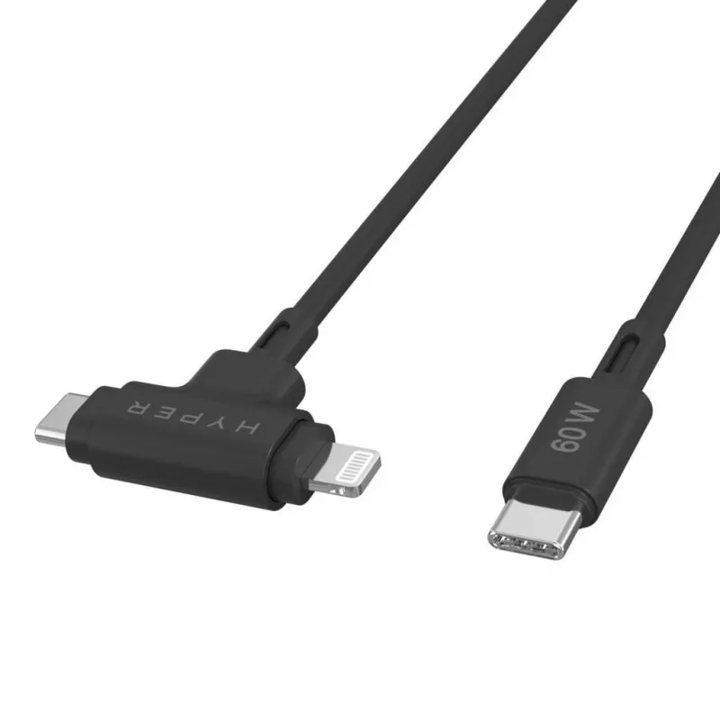 HYPER HyperJuice USB kabelis USB 2.0 1,5 m USB C USB C/Lightning juodas