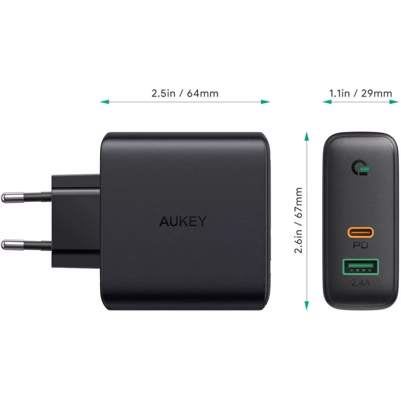 PA-D3 Sieninis įkroviklis 2xUSB Power Delivery (1xUSB+1xUSB C) 5.4A 60W Dynamic Detect