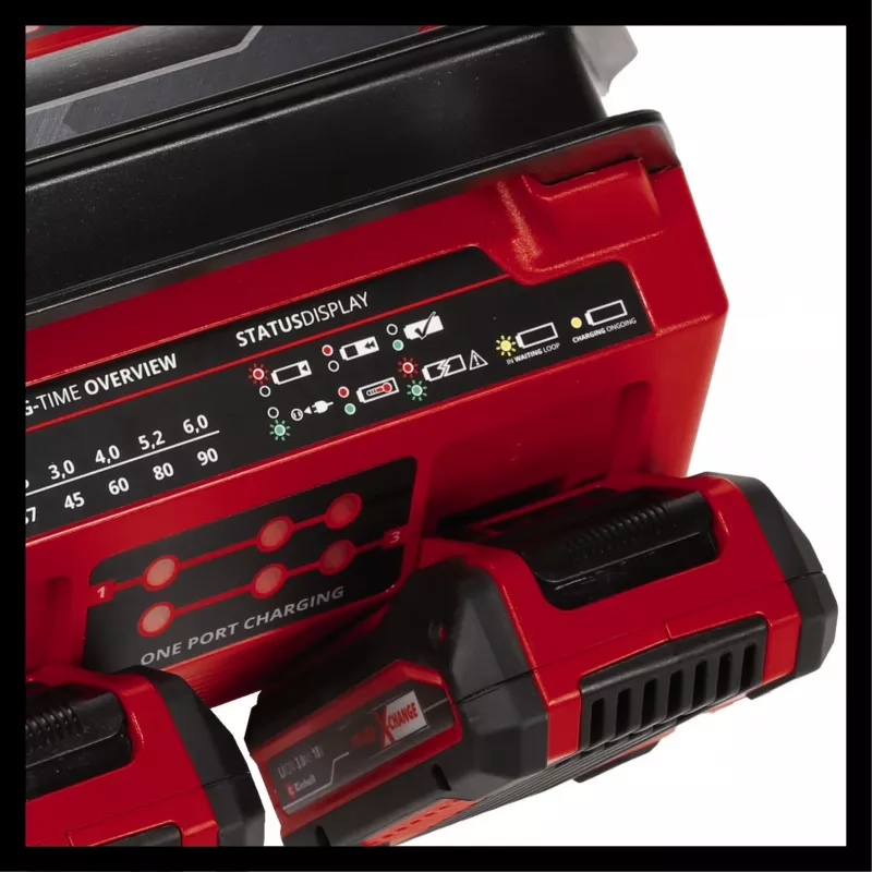 EINHELL Power X-Quattrocharger 4A – universalus Power X-Change įkroviklis, tinkamas 4 akumuliatoriams (LED būsenos indikacija | lygiagretus įkrovimas | greitas įkrovimas | įkrovimo valdymas | atnaujinimo režimas)