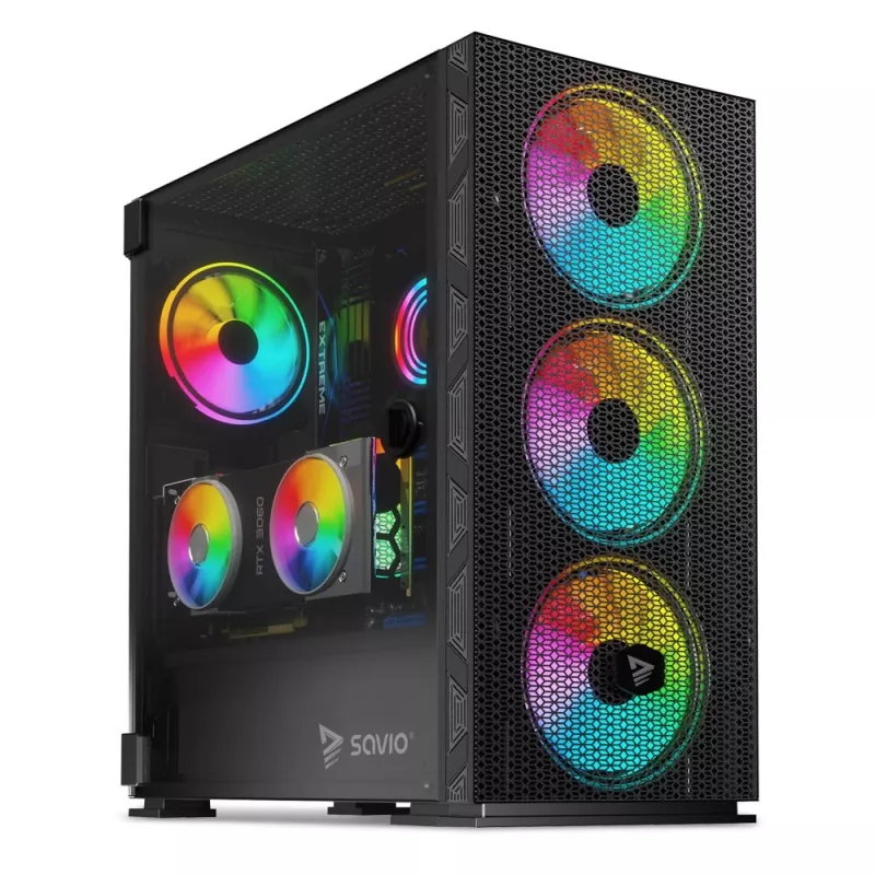 SAVIO kompiuterio korpusas Raptor X1 ARGB stiklo/tinklelio juodas