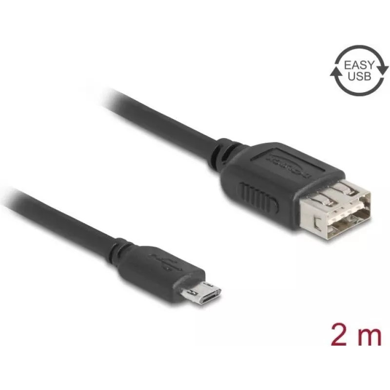 USB laidas DELOCK 81519 — USB 2.0, Micro‑USB B į USB A, 2 m, juodas