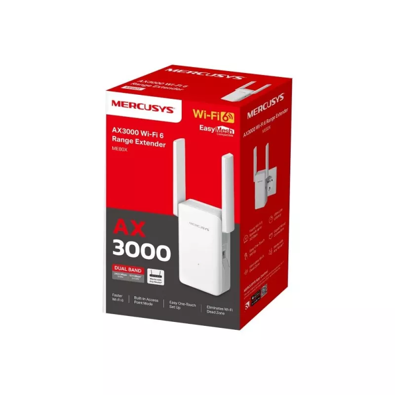 Mercusys ME80X tinklo plėtiklis, baltas 100, 1000 Mbit/s