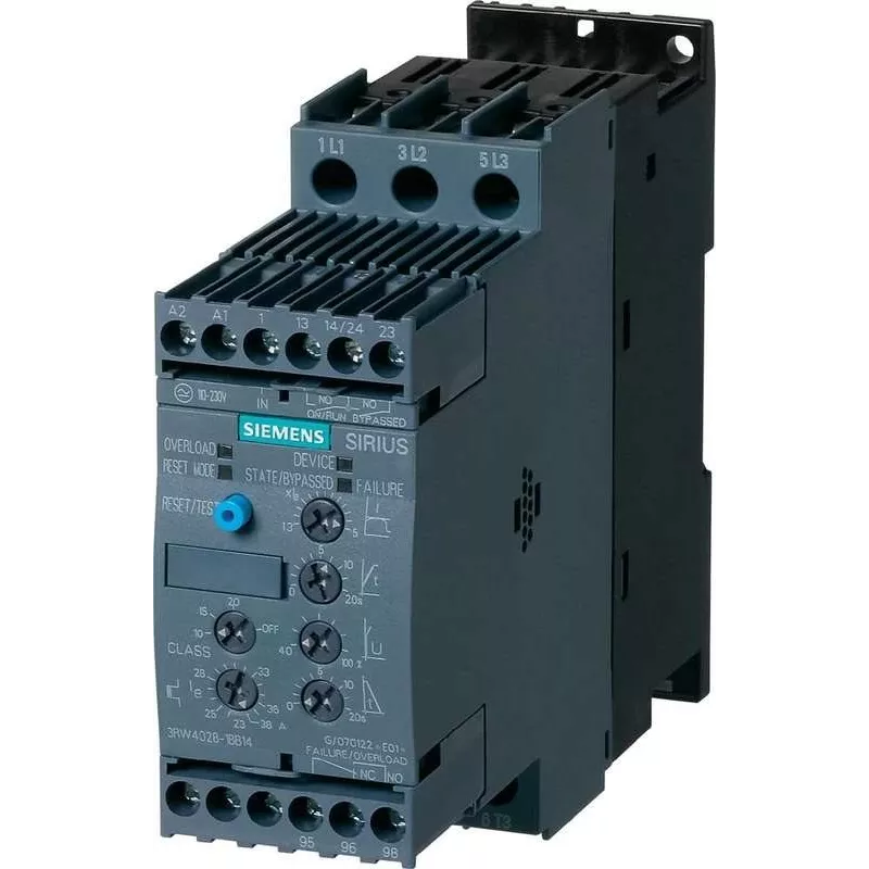 Siemens minkštasis paleidiklis, variklio galia esant 400 V – 15 kW, variklio galia esant 230 V – 7,5 kW, 400 V/AC vardinė srovė 32 A, 3RW4027 (3RW4027-1BB14)
