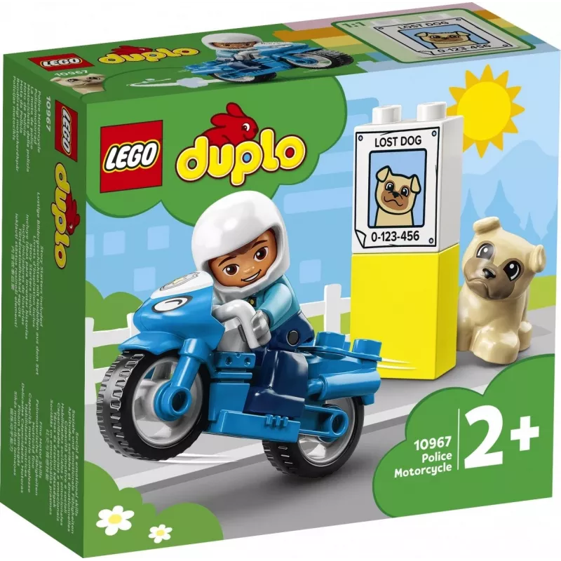 Toy motorcycle playset LEGO Duplo Police 10967 with movable wheels and police figure