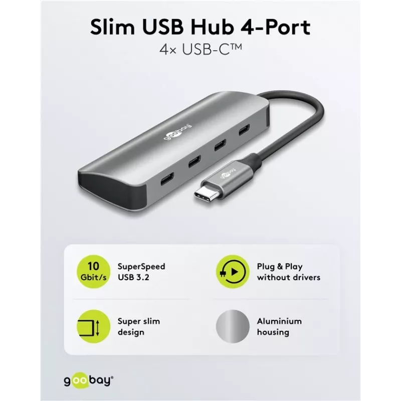 Goobay plonas 4-Port USB šakotuvas USB-C iki 10 Gbit/s - -Plug> 4x (76565)