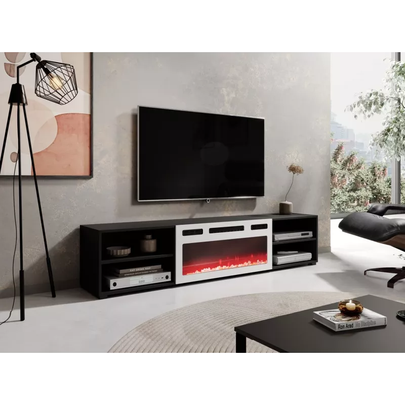 RTV spintelė POLO 180x33x39 juodas + židinys baltas